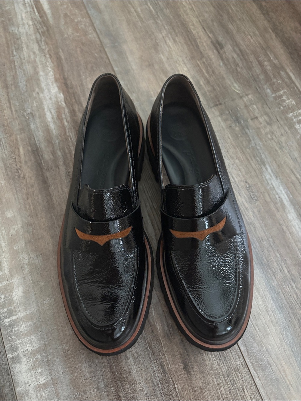 Paul Green Black Crinkle Patent Leather Wesley Loafers Women's Size UK 6 US 8.5 - Picture 5 of 9